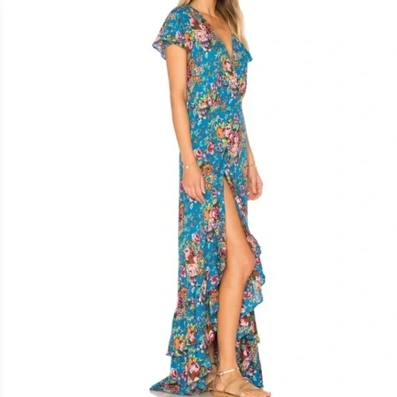 Auguste Beach House Frill Wrap Floral Maxi Dress in Blue Sz 6 - Picture 2 of 12